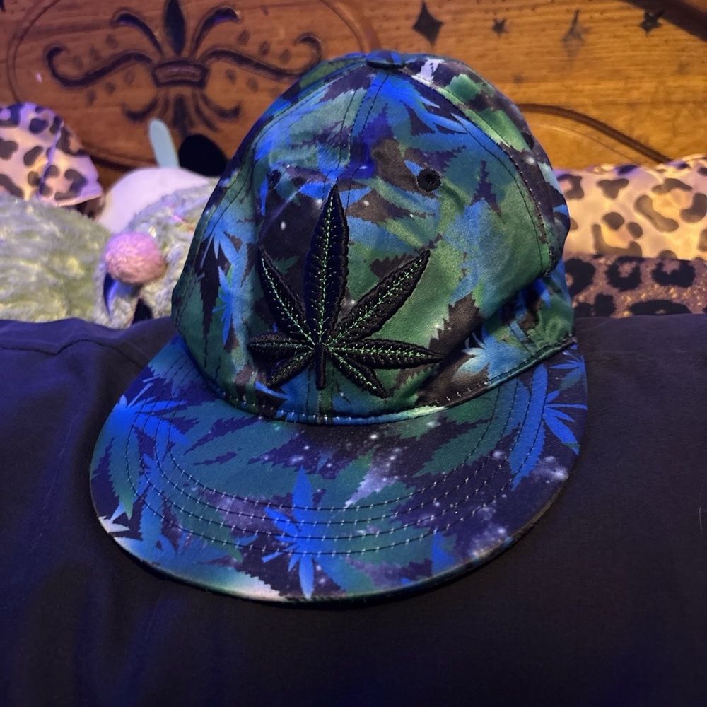 Adult Blue and Green Leaf Pattern Cap